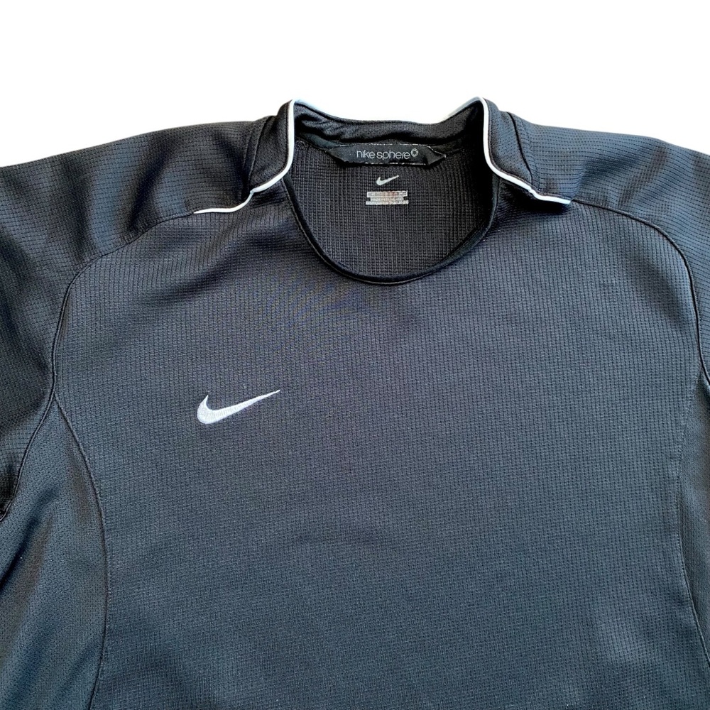 Nike Sphere Dry Shirt Jersey Y2K Black Short Sleeve Soccer Workout VTG Grid Knit